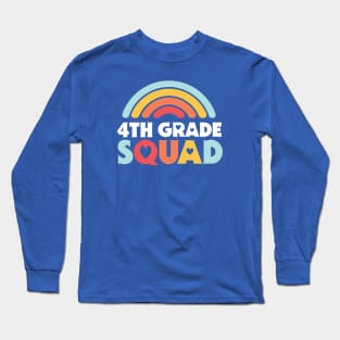 Cute School Teacher 4th Grade Squad with Retro Rainbow and Hearts Long Sleeve T-Shirt